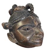 WEST AFRICAN, NIGERIA, YORUBA PEOPLE CARVED WOOD GELEDE HELMET MASK