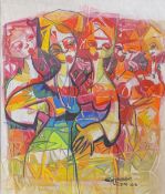 EVUARHERHE UFUOMA (B. 1969) - UNTITLED INK & MIXED MEDIA ON PAPER GROUP OF FIGURES