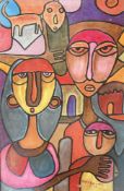 KOLA SORUNKE (B. 1951) - UNTITLED ABSTRACT FACES, 2007 - ACRYLIC & MIXED MEDIA ON CANVAS