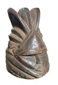 WEST AFRICAN, SIERRA LEONE, MENDE SOCIETY SOWEI CARVED WOOD HELMET MASK