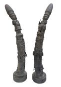LARGE PAIR OF AMUFI COMMUNITY, EDO STATE, NIGERIA ROYAL BRONZE TOTEM SCULPTURES