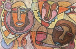 KOLA SORUNKE (B. 1951) - UNTITLED ABSTRACT THREE FACES, 2007 - MIXED MEDIA ON BOARD