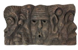 AFRICAN INSPIRED HAND CARVED WOOD DECORATIVE PANEL