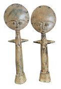TWO GHANA AKAN PEOPLE CARVED WOOD AKUA'BA FERTILITY DOLLS
