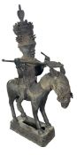 BENIN PEOPLE, NIGERIA BRONZE EQUESTRIAN FIGURE OF AN OBA KING