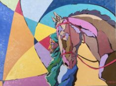 OLORUNFEMI KINRIN - 2007 NIGERIAN OIL ON CANVAS PAINTING OF MAN & HORSE