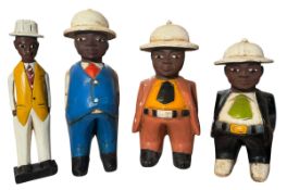 FOUR WEST AFRICAN HAND PAINTED CARVED WOOD COLON FIGURES
