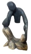 AFRICAN TRIBAL CONTEMPORARY CARVED WOOD 'THINKER' SCULPTURE IN TWO TONES
