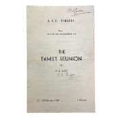 ELIOT, T. S. - 1943 THE FAMILY REUNION, A. D. C. THEATRE PROGRAMME, SIGNED BY ELIOT AND THE CAST
