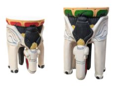 TWO VINTAGE 20TH CENTURY BALINESE ELEPHANT STOOLS