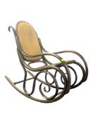 EARLY 20TH CENTURY THONET STYLE EBONISED ROCKING CHAIR