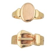 9CT GOLD SIGNET RING & BUCKLE RING