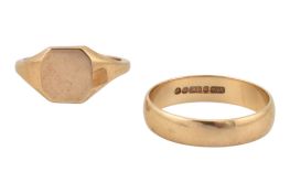 HALLMARKED 9CT GOLD SIGNET & BAND RING