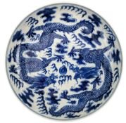 CHINESE BLUE AND WHITE DRAGON PORCELAIN PLATE 青花云龙纹盘