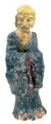 CHINESE GREEN GLAZED POTTERY FIGURE OF A MONK / LOHAN / ARHAT 素三彩罗汉立像