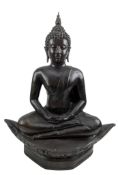 LARGE THAI BRONZE FIGURE OF BUDDHA 泰 铜坐佛像