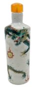 CHINESE QING DYNASTY FAMILLE VERTE SGRAFFIATO PORCELAIN SNUFF BOTTLE 清 粉彩轧道龙纹鼻咽壶