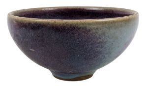 A CHINESE JUNYAO JUN WARE CERAMIC 'BUBBLE' BOWL / TEA BOWL 均窑 天蓝釉紫斑泡泡碗