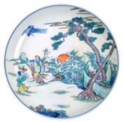 CHINESE YONGZHENG MARK DOUCAI 'FIGURINE' PLATE 斗彩人物纹盘