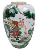 19TH CENTURY CHINESE QING DYNASTY FAMILLE VERTE 'ZHONGKUI' GINGER JAR 清 五彩人物故事罐