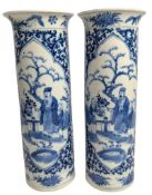 PAIR OF 19TH CENTURY CHINESE QING DYNASTY BLUE & WHITE SLEEVE VASES 清 青花人物筒瓶一对