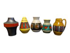 COLLECTION OF FIVE LATE 20TH CENTURY WEST GERMAN POTTERY VASES