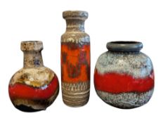 THREE LATE 20TH CENTURY WEST GERMAN POTTERY CERAMIC FAT LAVA VASES