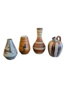 WEST GERMAN POTTERY - FOUR VINTAGE CERAMIC VASES
