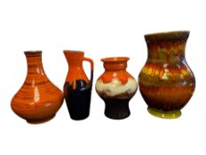 COLLECTION OF FOUR LATE 20TH CENTURY WEST GERMAN POTTERY VASES