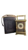 EARLY 20TH CENTURY FRENCH BRASS CARRIAGE CLOCK & LEATHER TRAVEL CASE