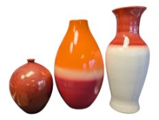 THREE LATE 20TH CENTURY WEST GERMAN & DUTCH POTTERY CERAMIC VASES