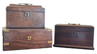 VICTORIAN 19TH CENTURY MAHOGANY BRASS WRITING SLOPE W/ TEA CADDIES