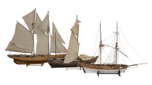 COLLECTION OF THREE MODEL SAILING BOATS - MASTS, SAILS & RIGGING