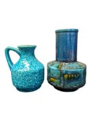 TWO LATE 20TH CENTURY WEST GERMAN POTTERY CERAMIC BLUE VASES