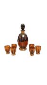 20TH CENTURY CZECH BOHEMIAN AMBER GLASS DECANTER SERVICE