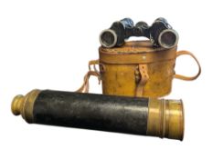LATE 19TH CENTURY NAUTICAL BRASS TELESCOPE W/ A PAIR OF 20TH CENTURY BROA BINOCULARS