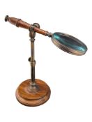 20TH CENTURY VINTAGE MAGNIFYING GLASS W/ WOODEN & BRASS STAND