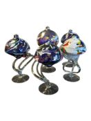FIVE VINTAGE MID CENTURY POLISH STUDIO ART GLASS OIL LAMPS