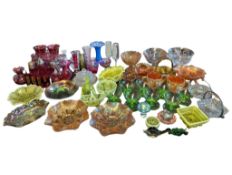 LARGE COLLECTION OF 20TH CENTURY GLASSWARE INCLUDING BASKETS, VASES, PLATES ETC.