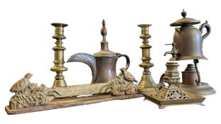 DUTCH SAMOVAR, BOOT SCRAPE, TURKISH DALLAH & CANDLESTICKS
