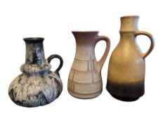 THREE LATE 20TH CENTURY WEST GERMAN POTTERY JUGS / VASES