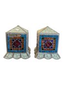 PAIR OF VINTAGE 20TH CENTURY STAINED GLASS MOSAIC GLASS LEAD LANTERNS / SHADES