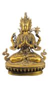 20TH CENTURY VINTAGE NEPALESE GILT METAL CHENREZIG BODHISATTVA BUDDHA FIGURE