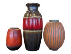 THREE LATE 20TH CENTURY WEST GERMAN POTTERY CERAMIC VASES