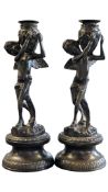 AFTER EDOUARD DROUOT - PAIR OF BRONZED SPELTER FIGURINE / SCULPTURES