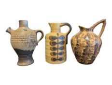 THREE LATE 20TH CENTURY WEST GERMAN POTTERY VASES / JUGS