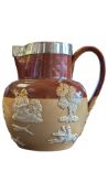 VICTORIAN SILVER COLLAR STONEWARE DOULTON LAMBETH HARVEST JUG