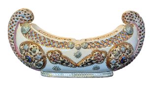 LATE 19TH CENTURY FISCHER J. BUDAPEST POTTERY BOAT SHAPED CENTREPIECE BOWL