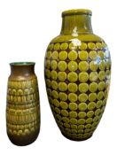 TWO LATE 20TH CENTURY WEST GERMAN GREEN POTTERY VASES