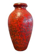 1970S LARGE WEST GERMAN FOHR KERAMIK RED & BLACK FAT LAVA VASE